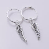 E707 - 925 Silver hoop and angel wing earrings