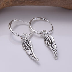 E707 - 925 Silver hoop and angel wing earrings