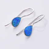 E709 - 925 Silver and lab opal teardrop earrings