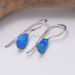 E709 - 925 Silver and lab opal teardrop earrings