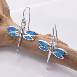 E710 - 925 Silver and lab opal dragonfly earrings