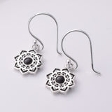 E754 - 925 Silver mandala black agate earrings