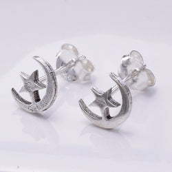 S672 - 925 silver moon and star stud earrings