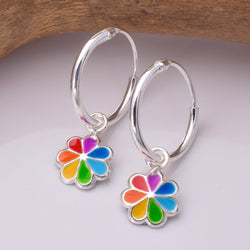 E760 - 925 Silver rainbow daisy and hoop earrings