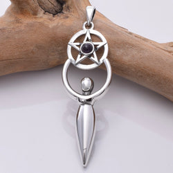 P394 - 925 silver amethyst Goddess with pentacle pendant
