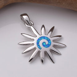 P889 - 925 Silver Sunburst and synthetic blue opal