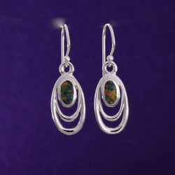 E554 - Double oval wire and fire opal earrings