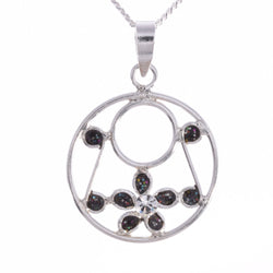 P677 - Black disc and daisy pendant