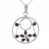 P677 - Black disc and daisy pendant