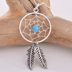 P135 - Silver Dreamcatcher Pendant turquoise col bead