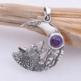 P341 - 925 Silver amethyst howling wolf pendant