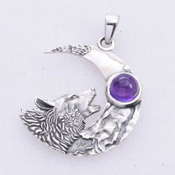 P341 - 925 Silver amethyst howling wolf pendant