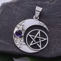 P345 - 925 silver amethyst crescent moon and pentagram