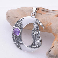 P347 - 925 Silver amethyst Moon Gazing Hare pendant