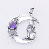 P347 - 925 Silver amethyst Moon Gazing Hare pendant