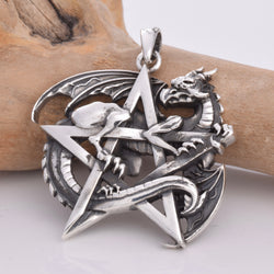 P445 - Solid silver Dragon Pentagram Pendant