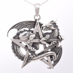 P445 - Solid silver Dragon Pentagram Pendant