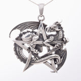 P445 - Solid silver Dragon Pentagram Pendant