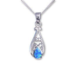 P656 - Silver teardrop blue opal pendant