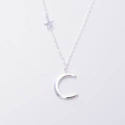P819- 925 silver Crescent moon and stars chain necklace