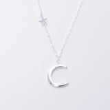 P819- 925 silver Crescent moon and stars chain necklace