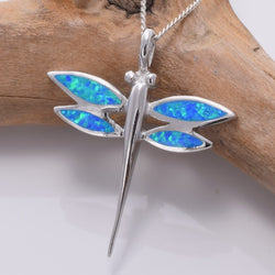 P848 - 925 silver and lab opal dragonfly pendant