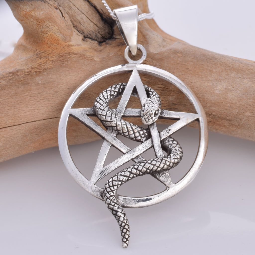 P858 - Snake and pentagram silver pendant