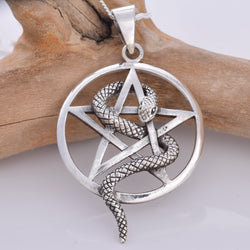 P858 - Snake and pentagram silver pendant