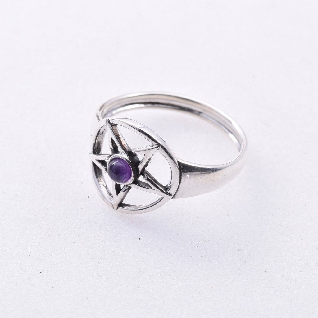 R115 - 925 Silver & Amethyst Pentagram Ring
