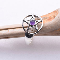 R115 - 925 Silver & Amethyst Pentagram Ring