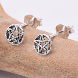 S042 - Pentagram Disc Stud Earrings