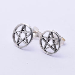 S219 - Pentagram 10mm Disc Stud Earrings