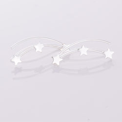 S393 - Silver 3 star comet contour earring