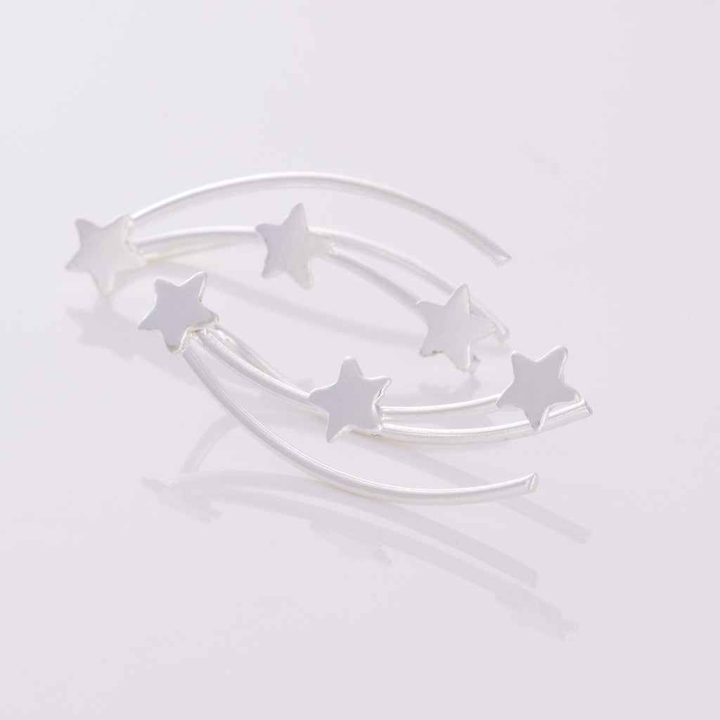 S393 - Silver 3 star comet contour earring