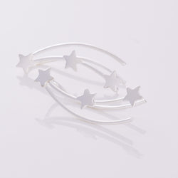 S393 - Silver 3 star comet contour earring