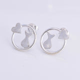 S538 - Cat & Heart silhouette stud earrings