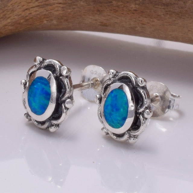 S693 - 925 Silver lab opal stud earrings