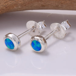 S694 - Round blue opal stud earrings