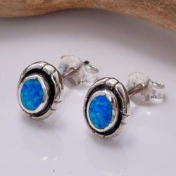 S695 - 925 Silver lab opal stud earrings