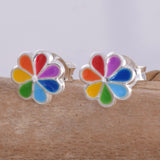 S579 - Rainbow colour flower stud earrings