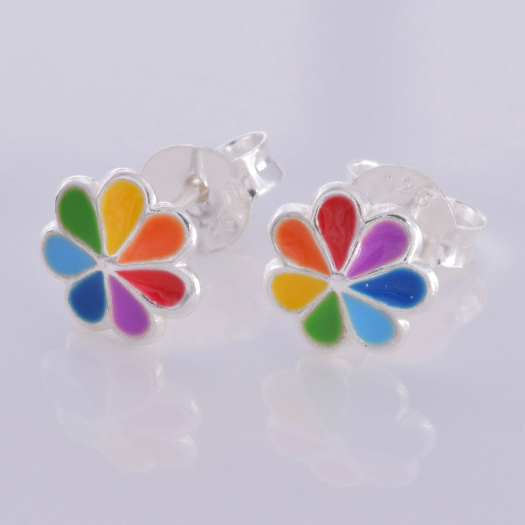 S579 - Rainbow colour flower stud earrings